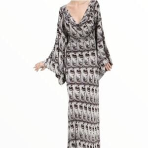 Anthropologie Leifsdottir Black Python Kimono Sleeve Column Maxi Dress Sz.S